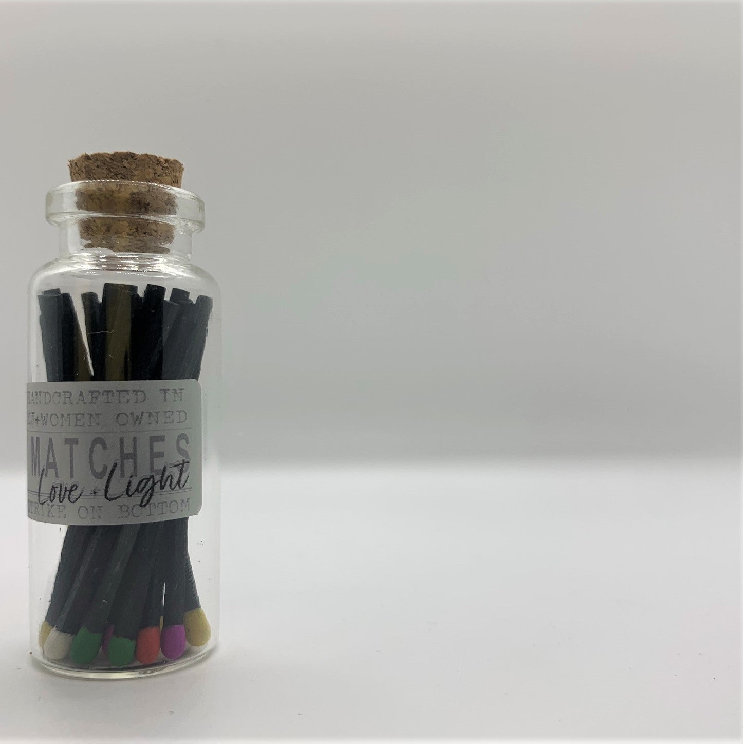 Mini Color-Tipped Safety Matches + Glass Bottle