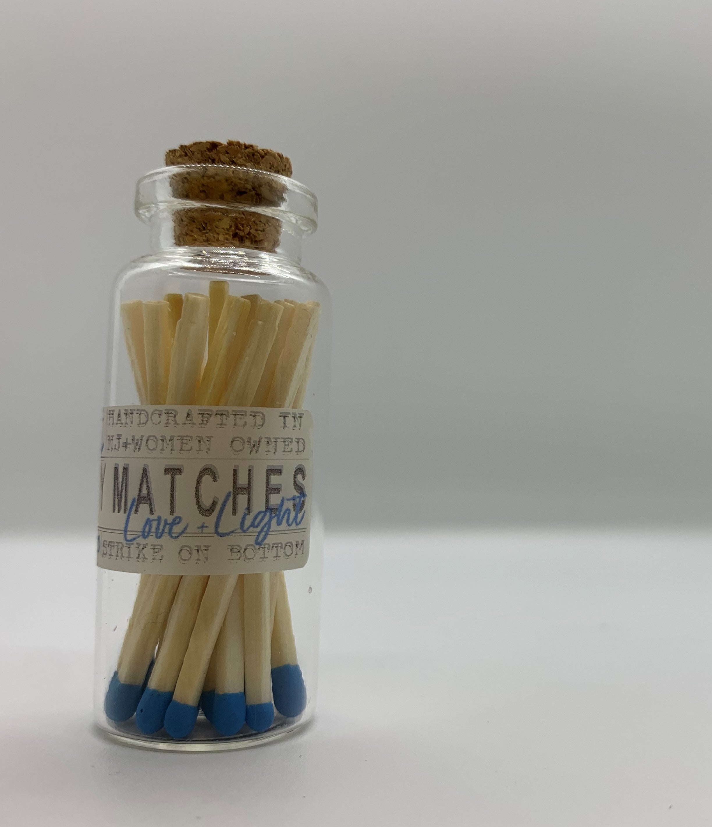 Mini Color-Tipped Safety Matches + Glass Bottle