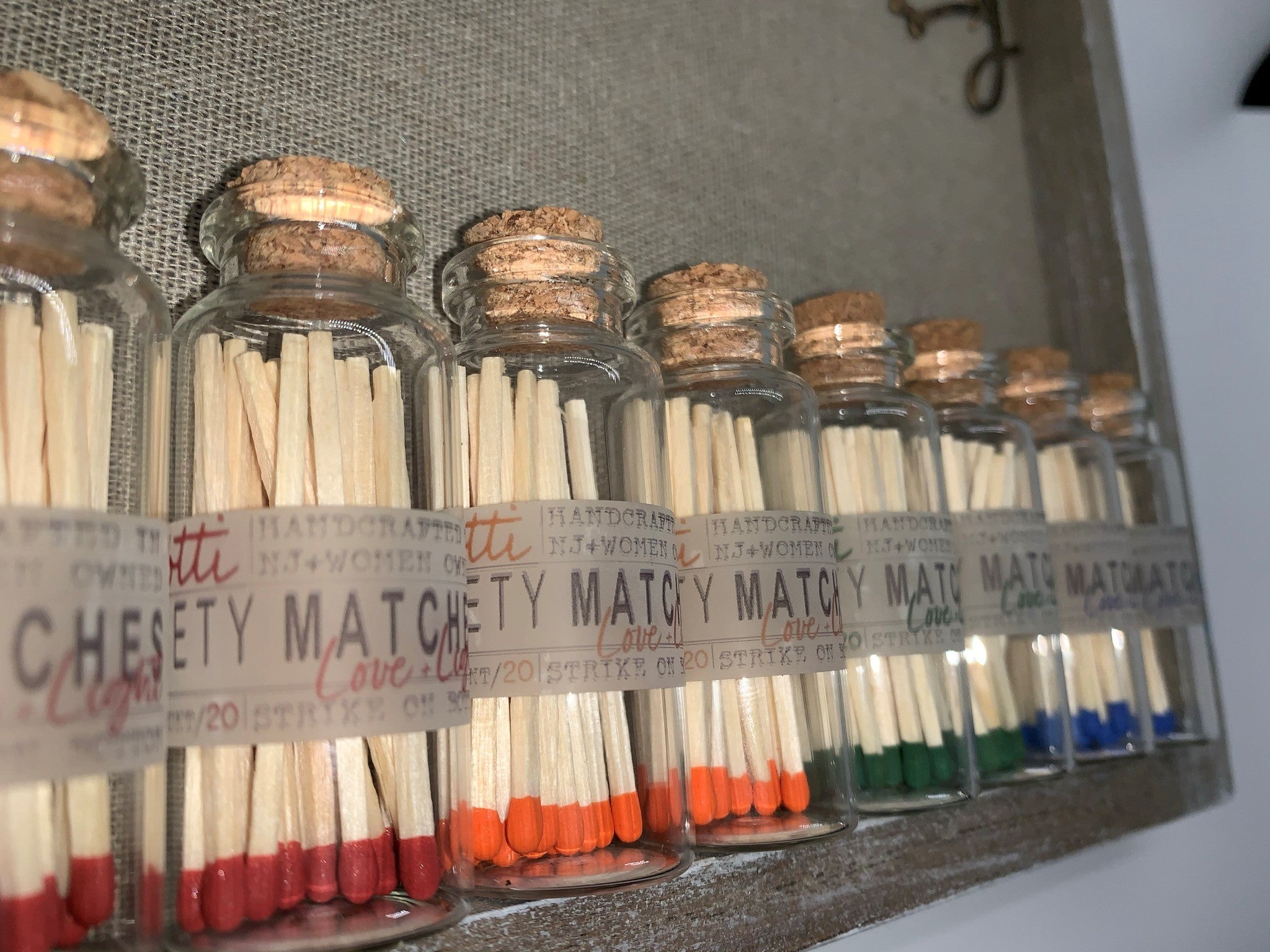 Mini Color-Tipped Safety Matches + Glass Bottle
